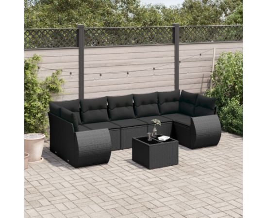vidaXL 8-częściowy zestaw wypoczynkowy do ogrodu, z poduszkami, czarny Dārza mēbeļu komplekti