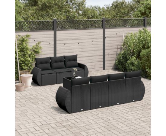 vidaXL 8-częściowy zestaw wypoczynkowy do ogrodu, z poduszkami, czarny Dārza mēbeļu komplekti