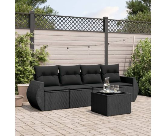 vidaXL 5-częściowy zestaw wypoczynkowy do ogrodu, poduszki, czarny rattan PE Dārza mēbeļu komplekti