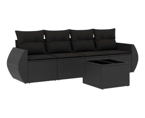 vidaXL 5-częściowy zestaw wypoczynkowy do ogrodu, poduszki, czarny rattan PE Dārza mēbeļu komplekti