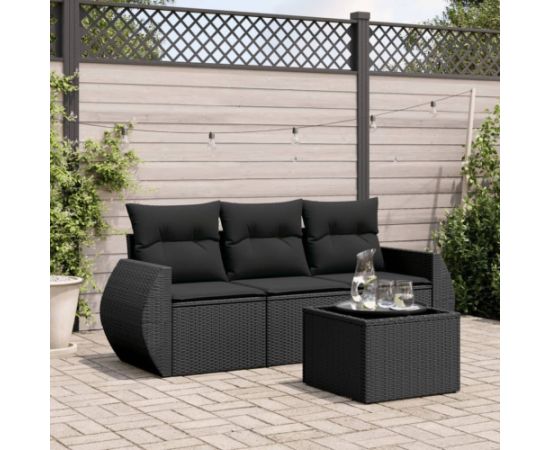 vidaXL 4-częściowy zestaw wypoczynkowy do ogrodu, poduszki, czarny rattan PE Dārza mēbeļu komplekti