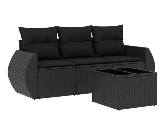 vidaXL 4-częściowy zestaw wypoczynkowy do ogrodu, poduszki, czarny rattan PE Dārza mēbeļu komplekti