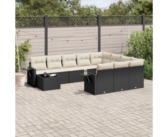 vidaXL 11-częściowy zestaw wypoczynkowy do ogrodu, poduszki czarny rattan PE Dārza mēbeļu komplekti