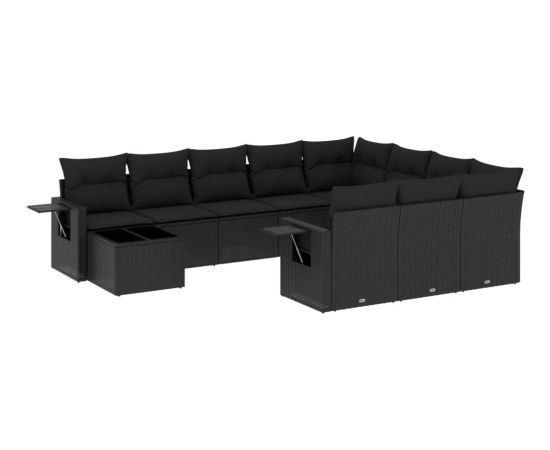 vidaXL 11-częściowy zestaw wypoczynkowy do ogrodu, poduszki czarny rattan PE Dārza mēbeļu komplekti