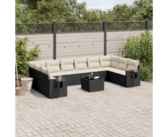 vidaXL 11-częściowy zestaw wypoczynkowy do ogrodu, poduszki czarny rattan PE Dārza mēbeļu komplekti