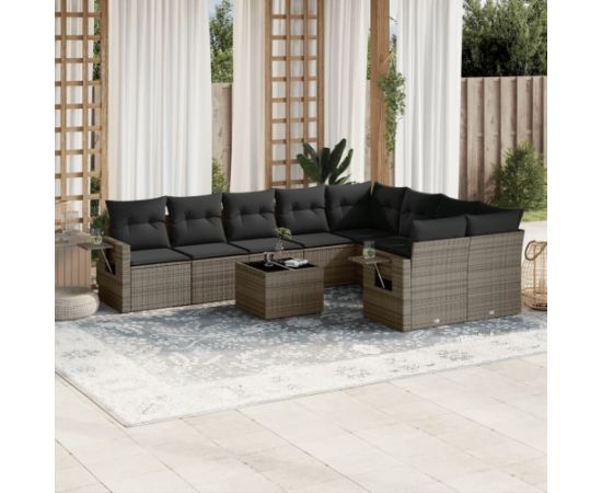 vidaXL 10-częściowy zestaw wypoczynkowy do ogrodu, z poduszkami, szary Dārza mēbeļu komplekti