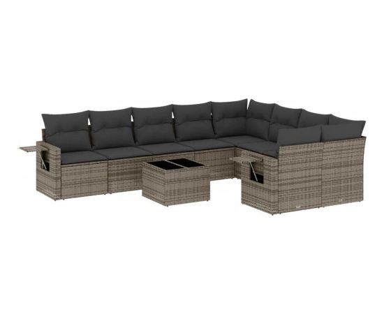 vidaXL 10-częściowy zestaw wypoczynkowy do ogrodu, z poduszkami, szary Dārza mēbeļu komplekti