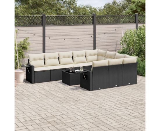 vidaXL 11-częściowy zestaw wypoczynkowy do ogrodu, poduszki czarny rattan PE Dārza mēbeļu komplekti