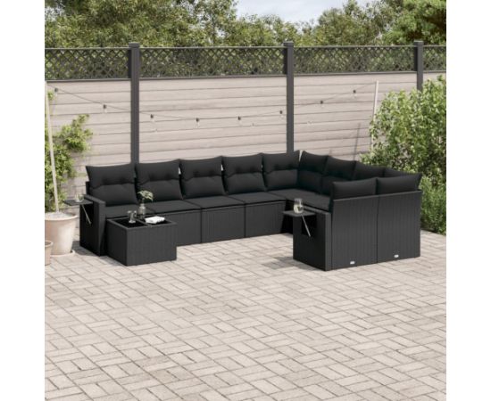 vidaXL 10-częściowy zestaw wypoczynkowy do ogrodu, poduszki czarny rattan PE Dārza mēbeļu komplekti