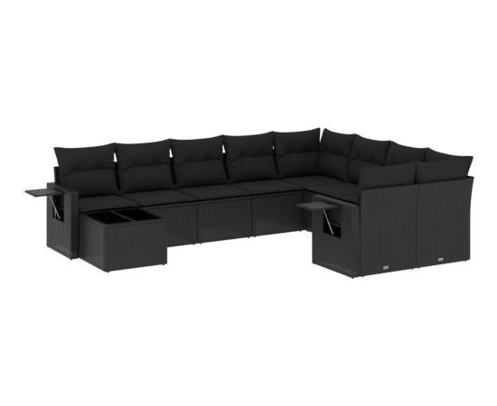 vidaXL 10-częściowy zestaw wypoczynkowy do ogrodu, poduszki czarny rattan PE Dārza mēbeļu komplekti