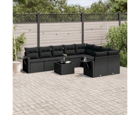 vidaXL 10-częściowy zestaw wypoczynkowy do ogrodu, poduszki czarny rattan PE Dārza mēbeļu komplekti