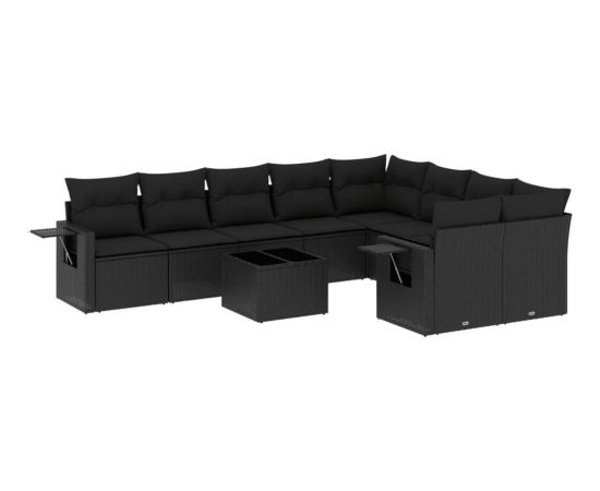 vidaXL 10-częściowy zestaw wypoczynkowy do ogrodu, poduszki czarny rattan PE Dārza mēbeļu komplekti