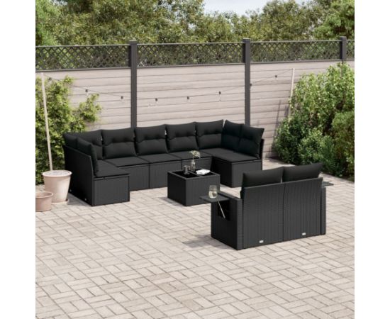 vidaXL 10-częściowy zestaw wypoczynkowy do ogrodu, poduszki czarny rattan PE Dārza mēbeļu komplekti
