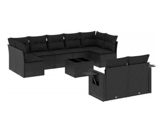 vidaXL 10-częściowy zestaw wypoczynkowy do ogrodu, poduszki czarny rattan PE Dārza mēbeļu komplekti