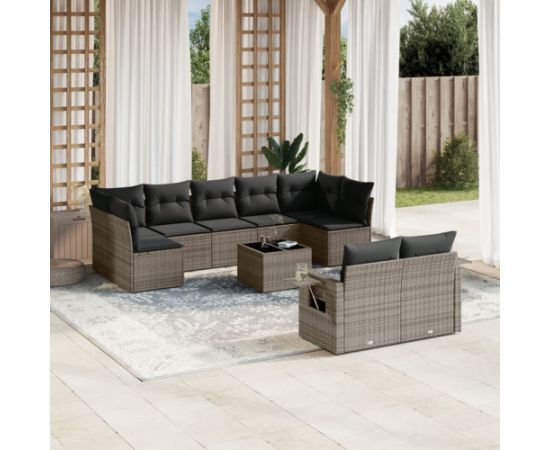 vidaXL 10-częściowy zestaw wypoczynkowy do ogrodu, z poduszkami, szary Dārza mēbeļu komplekti