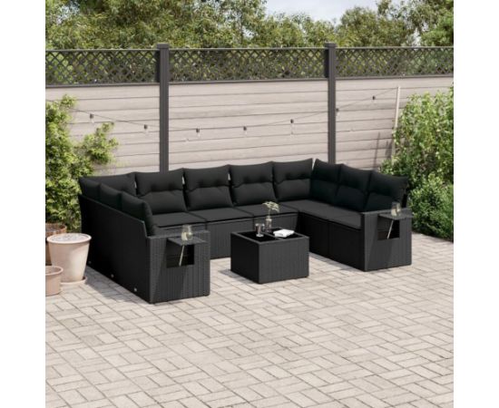 vidaXL 10-częściowy zestaw wypoczynkowy do ogrodu, poduszki czarny rattan PE Dārza mēbeļu komplekti