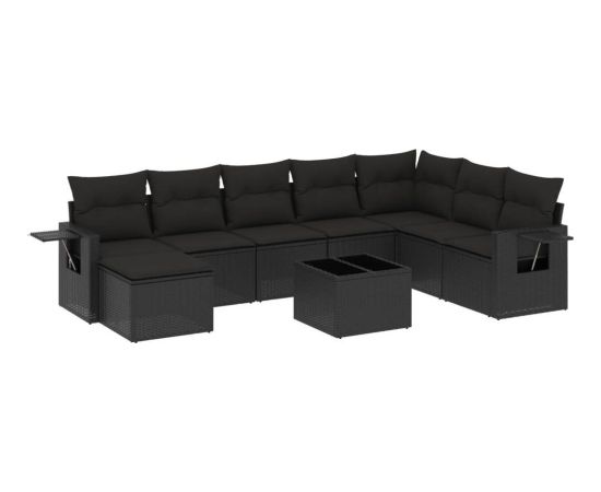 vidaXL 9-częściowy zestaw wypoczynkowy do ogrodu, z poduszkami, czarny Dārza mēbeļu komplekti