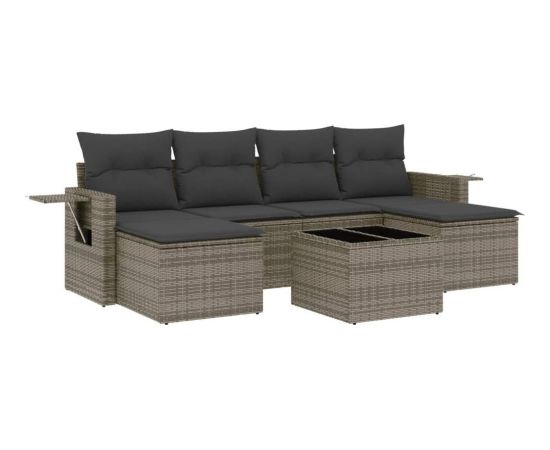 vidaXL 7-częściowy zestaw wypoczynkowy do ogrodu, z poduszkami, szary Dārza mēbeļu komplekti