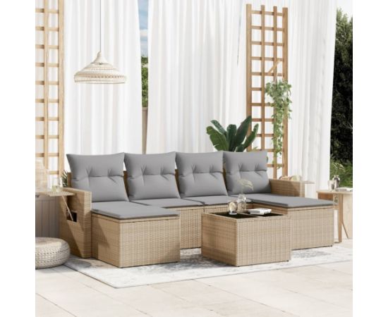 vidaXL 7-częściowy zestaw wypoczynkowy do ogrodu, z poduszkami, beżowy Dārza mēbeļu komplekti