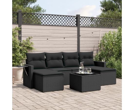 vidaXL 7-częściowy zestaw wypoczynkowy do ogrodu, z poduszkami, czarny Dārza mēbeļu komplekti
