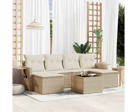 vidaXL 7-częściowy zestaw wypoczynkowy do ogrodu, z poduszkami, beżowy Dārza mēbeļu komplekti