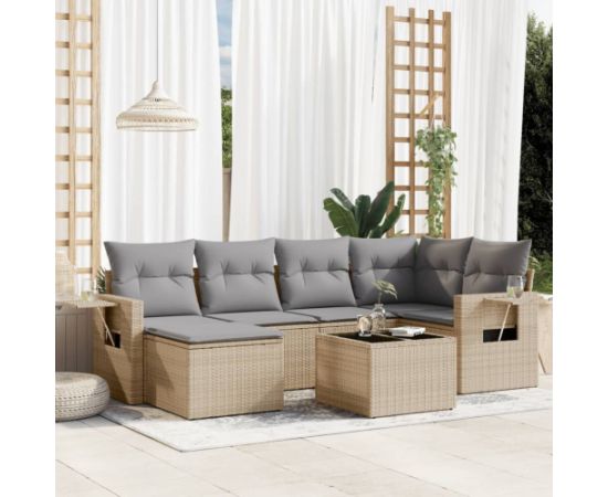 vidaXL 7-częsciowy zestaw wypoczynkowy do ogrodu, z poduszkami, beżowy Dārza mēbeļu komplekti