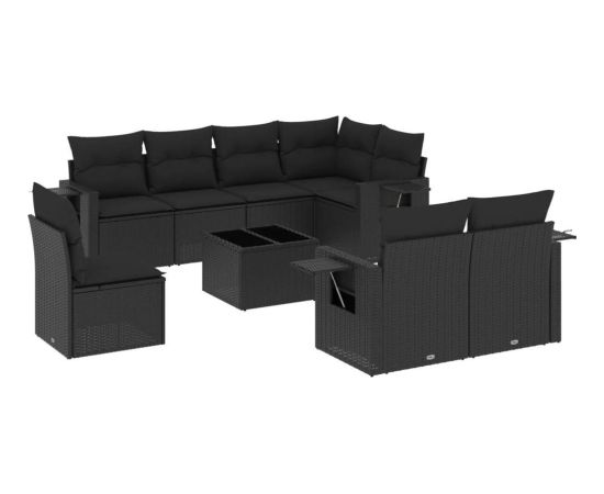 vidaXL 9-częściowy zestaw wypoczynkowy do ogrodu, z poduszkami, czarny Dārza mēbeļu komplekti