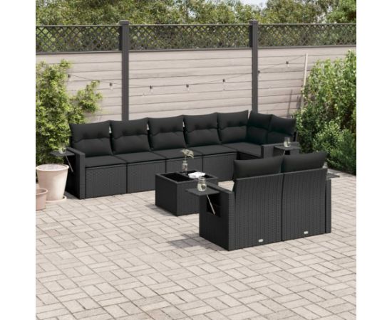 vidaXL 9-częściowy zestaw wypoczynkowy do ogrodu, z poduszkami, czarny Dārza mēbeļu komplekti