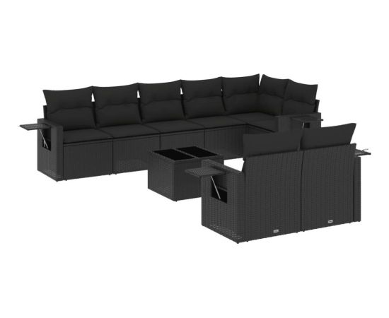 vidaXL 9-częściowy zestaw wypoczynkowy do ogrodu, z poduszkami, czarny Dārza mēbeļu komplekti