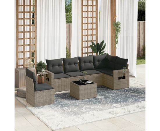 vidaXL 7-częściowy zestaw wypoczynkowy do ogrodu, z poduszkami, szary Dārza mēbeļu komplekti