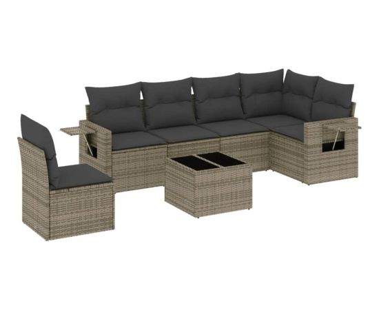 vidaXL 7-częściowy zestaw wypoczynkowy do ogrodu, z poduszkami, szary Dārza mēbeļu komplekti