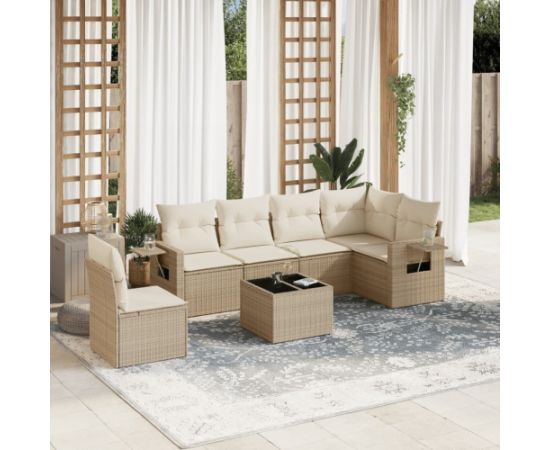 vidaXL 7-częściowy zestaw wypoczynkowy do ogrodu, z poduszkami, beżowy Dārza mēbeļu komplekti