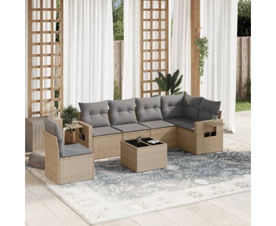 vidaXL 7-częściowy zestaw wypoczynkowy do ogrodu, z poduszkami, beżowy Dārza mēbeļu komplekti