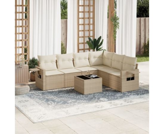 vidaXL 7-częściowy zestaw wypoczynkowy do ogrodu, z poduszkami, beżowy Dārza mēbeļu komplekti