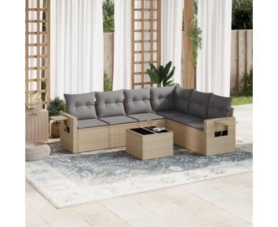 vidaXL 7-częściowy zestaw wypoczynkowy do ogrodu, z poduszkami, beżowy Dārza mēbeļu komplekti