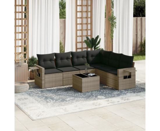 vidaXL 7-częściowy zestaw wypoczynkowy do ogrodu, z poduszkami, szary Dārza mēbeļu komplekti