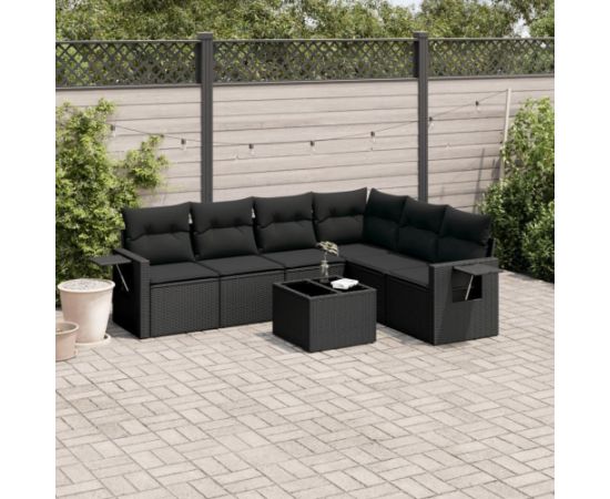 vidaXL 7-częściowy zestaw wypoczynkowy do ogrodu, z poduszkami, czarny Dārza mēbeļu komplekti