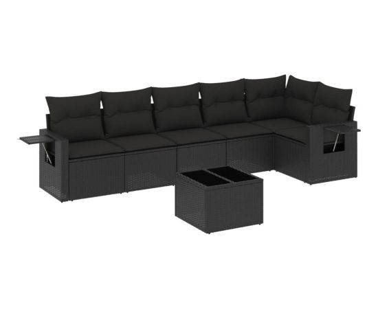 vidaXL 7-częściowy zestaw wypoczynkowy do ogrodu, z poduszkami, czarny Dārza mēbeļu komplekti