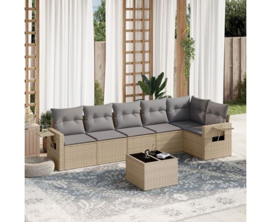 vidaXL 7-częściowy zestaw wypoczynkowy do ogrodu, z poduszkami, beżowy Dārza mēbeļu komplekti