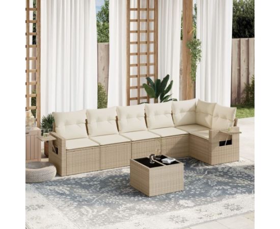 vidaXL 7-częściowy zestaw wypoczynkowy do ogrodu, z poduszkami, beżowy Dārza mēbeļu komplekti