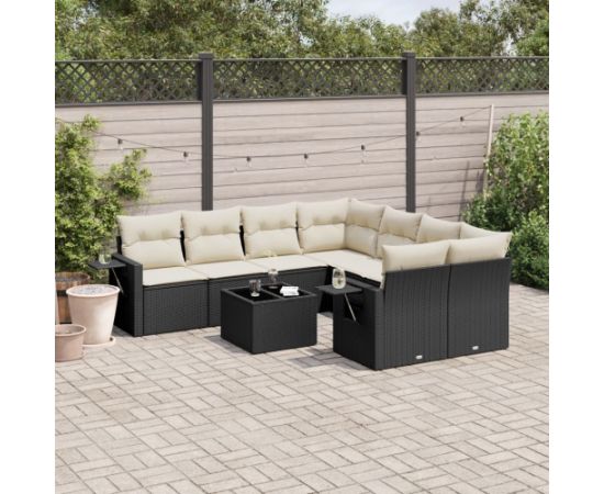 vidaXL 9-częściowy zestaw wypoczynkowy do ogrodu, z poduszkami, czarny Dārza mēbeļu komplekti