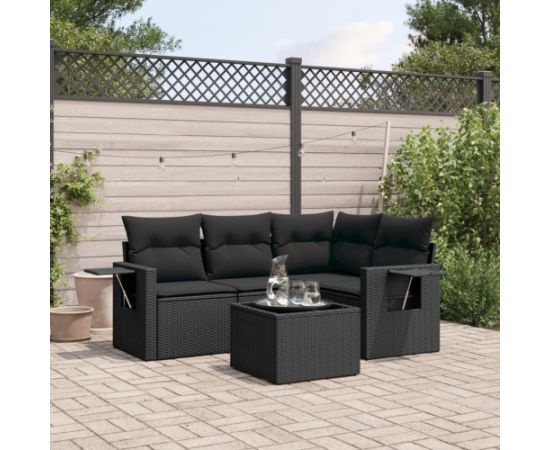 vidaXL 5-częściowy zestaw wypoczynkowy do ogrodu, poduszki, czarny rattan PE Dārza mēbeļu komplekti