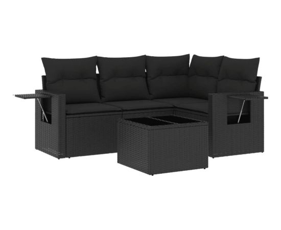 vidaXL 5-częściowy zestaw wypoczynkowy do ogrodu, poduszki, czarny rattan PE Dārza mēbeļu komplekti