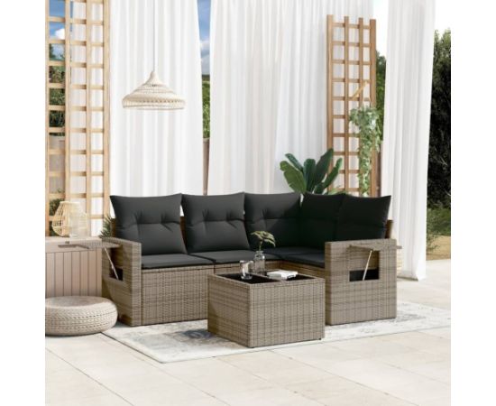 vidaXL 5-częściowy zestaw wypoczynkowy do ogrodu, poduszki, szary rattan PE Dārza mēbeļu komplekti