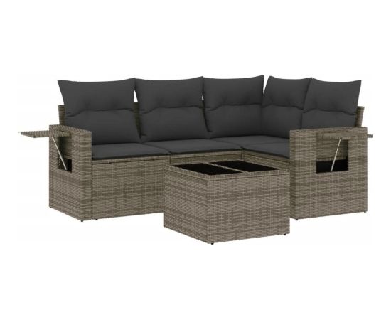 vidaXL 5-częściowy zestaw wypoczynkowy do ogrodu, poduszki, szary rattan PE Dārza mēbeļu komplekti