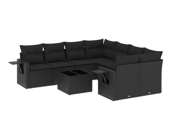 vidaXL 9-częściowy zestaw wypoczynkowy do ogrodu, z poduszkami, czarny Dārza mēbeļu komplekti