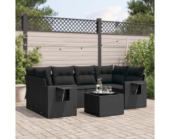 vidaXL 7-częściowy zestaw wypoczynkowy do ogrodu, z poduszkami, czarny Dārza mēbeļu komplekti