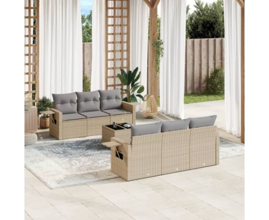 vidaXL 7-częściowy zestaw wypoczynkowy do ogrodu, z poduszkami, beżowy Dārza mēbeļu komplekti