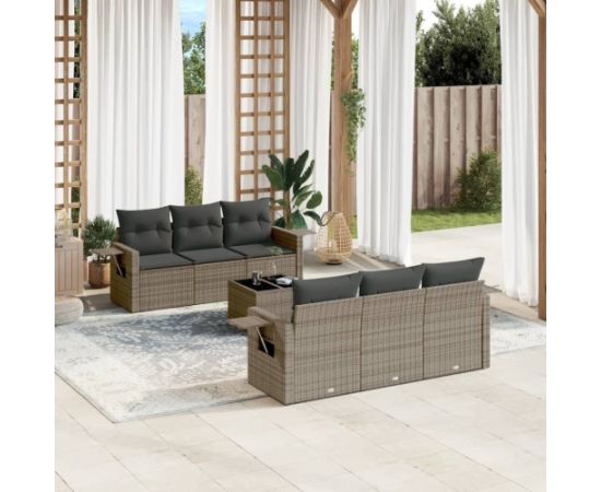 vidaXL 7-częściowy zestaw wypoczynkowy do ogrodu, z poduszkami, szary Dārza mēbeļu komplekti