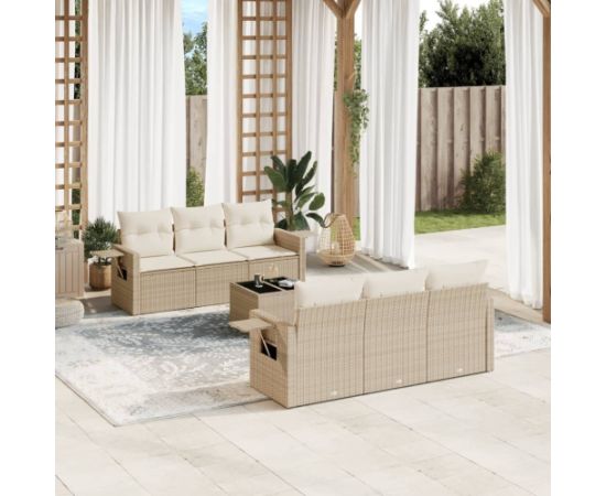 vidaXL 7-częściowy zestaw wypoczynkowy do ogrodu, z poduszkami, beżowy Dārza mēbeļu komplekti